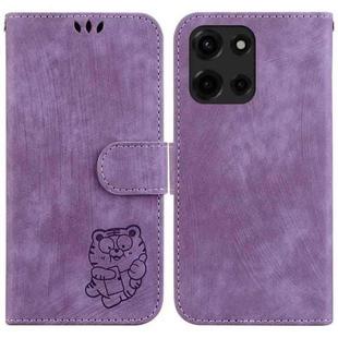 For Motorola Moto G 5G 2025 Little Tiger Embossed Leather Phone Case(Purple)