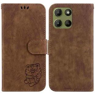 For Motorola Moto G15 Little Tiger Embossed Leather Phone Case(Brown)