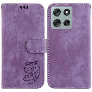 For Motorola Moto G56 5G / G66j 5G / G66y 5G Little Tiger Embossed Leather Phone Case(Purple)