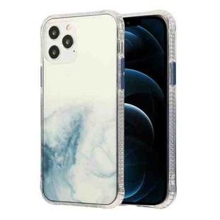 For iPhone 12 Pro Max Marble Pattern Glittery Powder Shockproof TPU + Acrylic Protective Case with Detachable Buttons(Baby Blue)