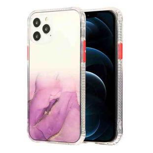 For iPhone 12 Pro Max Marble Pattern Glittery Powder Shockproof TPU + Acrylic Protective Case with Detachable Buttons(Purple)