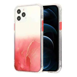 For iPhone 12 Pro Max Marble Pattern Glittery Powder Shockproof TPU + Acrylic Protective Case with Detachable Buttons(Red)