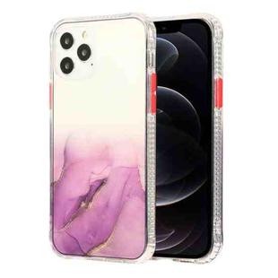 For iPhone 12 / 12 Pro Marble Pattern Glittery Powder Shockproof TPU + Acrylic Protective Case with Detachable Buttons(Purple)