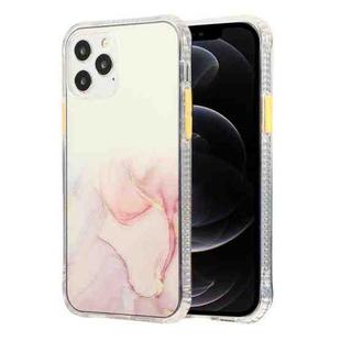 For iPhone 12 / 12 Pro Marble Pattern Glittery Powder Shockproof TPU + Acrylic Protective Case with Detachable Buttons(Pink)