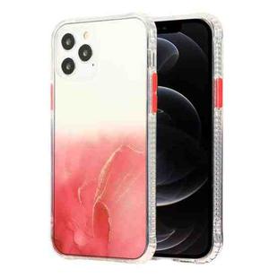 For iPhone 12 / 12 Pro Marble Pattern Glittery Powder Shockproof TPU + Acrylic Protective Case with Detachable Buttons(Red)