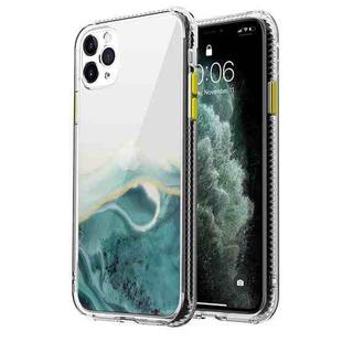 For iPhone 11 Marble Pattern Glittery Powder Shockproof TPU + Acrylic Protective Case with Detachable Buttons(Green)