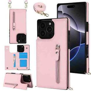 For iPhone 16 Pro Max Cross-body Zipper Square Phone Case(Pink)