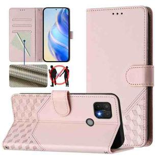 For OPPO A15 / A15s / A35 2021 Honeycomb Embossing RFID Leather Phone Case(Pink)