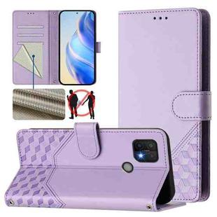 For OPPO A15 / A15s / A35 2021 Honeycomb Embossing RFID Leather Phone Case(Light Purple)