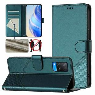 For OPPO A54 4G / A54s / A55 5G / A16 / A16s Honeycomb Embossing RFID Leather Phone Case(Peacock Green)