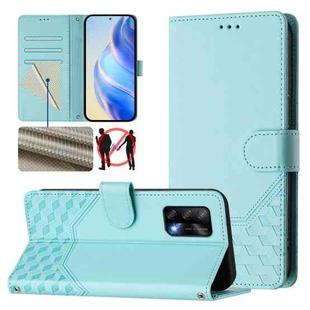 For OPPO A74 4G / F19 / F19s / A95 4G Honeycomb Embossing RFID Leather Phone Case(Mint Green)