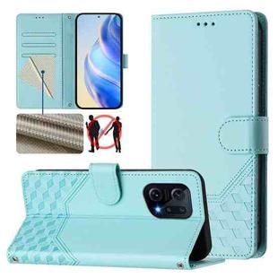 For OPPO Find X5 Honeycomb Embossing RFID Leather Phone Case(Mint Green)