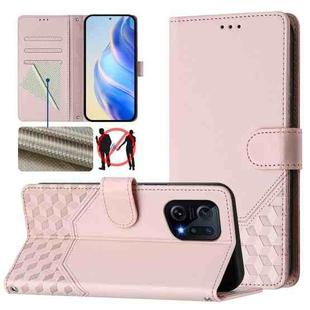 For OPPO Find X5 Honeycomb Embossing RFID Leather Phone Case(Pink)