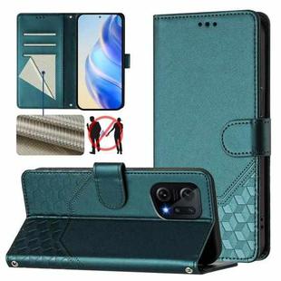 For OPPO Find X5 Honeycomb Embossing RFID Leather Phone Case(Peacock Green)