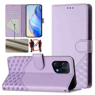 For OPPO Find X5 Honeycomb Embossing RFID Leather Phone Case(Light Purple)