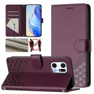 For OPPO Find X5 Pro Honeycomb Embossing RFID Leather Phone Case(Violet)