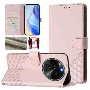 For OPPO Find X6 Pro Honeycomb Embossing RFID Leather Phone Case(Pink)