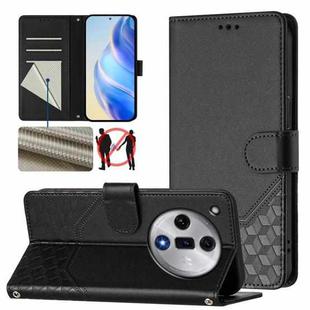 For OPPO Find X7 Honeycomb Embossing RFID Leather Phone Case(Black)