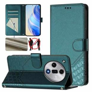 For OPPO Find X7 Honeycomb Embossing RFID Leather Phone Case(Peacock Green)