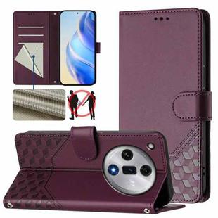 For OPPO Find X7 Honeycomb Embossing RFID Leather Phone Case(Violet)