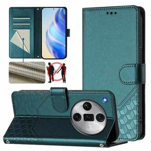 For OPPO Find X7 Ultra Honeycomb Embossing RFID Leather Phone Case(Peacock Green)