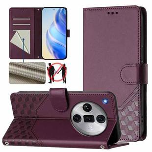 For OPPO Find X7 Ultra Honeycomb Embossing RFID Leather Phone Case(Violet)