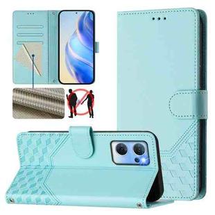 For OPPO Reno7 5G Global / Find X5 Lite Honeycomb Embossing RFID Leather Phone Case(Mint Green)