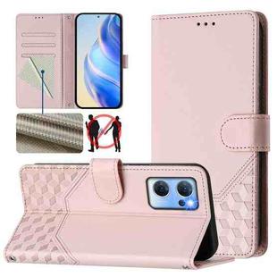 For OPPO Reno7 5G Global / Find X5 Lite Honeycomb Embossing RFID Leather Phone Case(Pink)