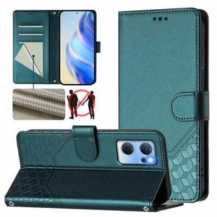 For OPPO Reno7 5G Global / Find X5 Lite Honeycomb Embossing RFID Leather Phone Case(Peacock Green)