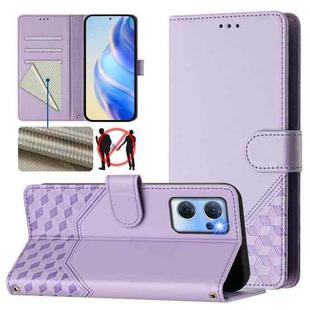 For OPPO Reno7 5G Global / Find X5 Lite Honeycomb Embossing RFID Leather Phone Case(Light Purple)