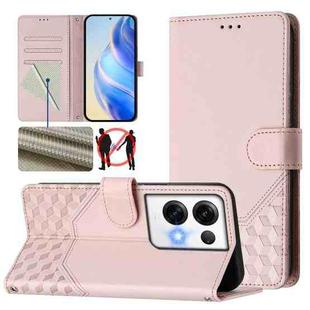 For OPPO Reno8 Pro 5G Global Honeycomb Embossing RFID Leather Phone Case(Pink)