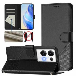 For OPPO Reno8 Pro 5G Global Honeycomb Embossing RFID Leather Phone Case(Black)