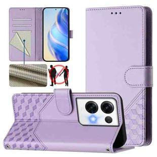 For OPPO Reno8 Pro 5G Global Honeycomb Embossing RFID Leather Phone Case(Light Purple)