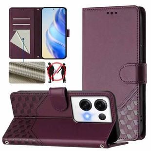 For OPPO Reno8 Pro 5G Global Honeycomb Embossing RFID Leather Phone Case(Violet)