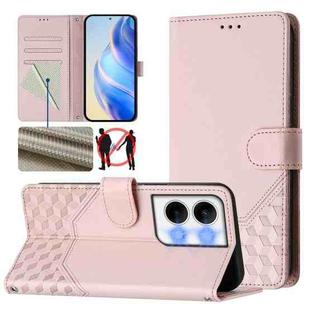 For OPPO Reno9 5G / Reno9 Pro 5G Honeycomb Embossing RFID Leather Phone Case(Pink)