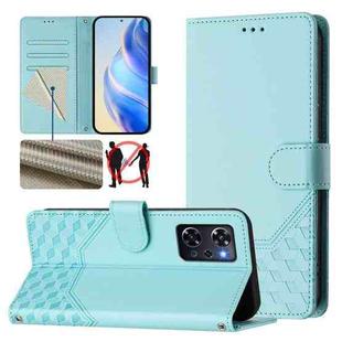 For OPPO Reno9 A Honeycomb Embossing RFID Leather Phone Case(Mint Green)