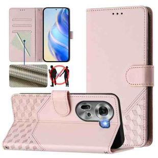 For OPPO Reno11 5G Global Honeycomb Embossing RFID Leather Phone Case(Pink)