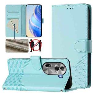 For OPPO Reno11 Pro 5G Global Honeycomb Embossing RFID Leather Phone Case(Mint Green)