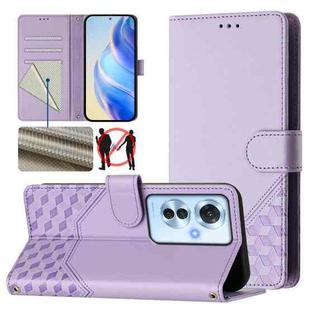 For OPPO Reno11 F 5G Global Honeycomb Embossing RFID Leather Phone Case(Light Purple)