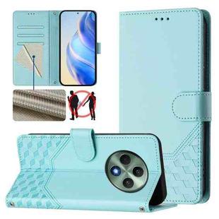 For OPPO Reno12 F 4G Global Honeycomb Embossing RFID Leather Phone Case(Mint Green)