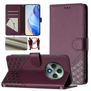 For OPPO Reno12 F 4G Global Honeycomb Embossing RFID Leather Phone Case(Violet)