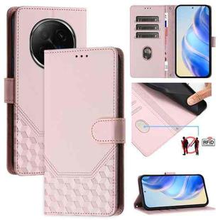 For OPPO A5 Pro China Honeycomb Embossing RFID Leather Phone Case(Pink)