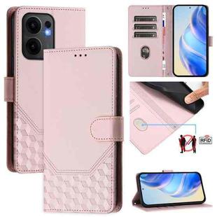 For OPPO Reno13 F 5G Honeycomb Embossing RFID Leather Phone Case(Pink)