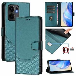 For OPPO Reno13 F 5G Honeycomb Embossing RFID Leather Phone Case(Peacock Green)