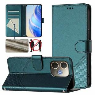 For OPPO A5 Pro 5G Global Honeycomb Embossing RFID Leather Phone Case(Peacock Green)