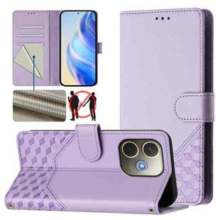 For OPPO A5 Pro 5G Global Honeycomb Embossing RFID Leather Phone Case(Light Purple)