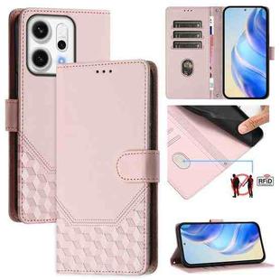 For OPPO Reno14 Global Honeycomb Embossing RFID Leather Phone Case(Pink)