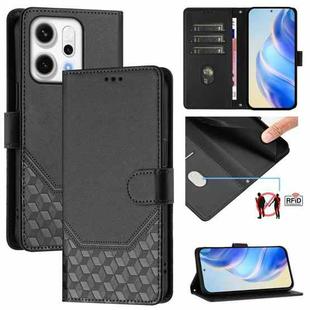 For OPPO Reno14 Global Honeycomb Embossing RFID Leather Phone Case(Black)
