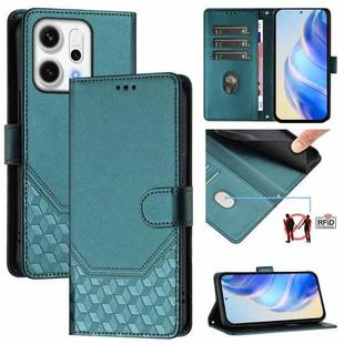 For OPPO Reno14 Global Honeycomb Embossing RFID Leather Phone Case(Peacock Green)