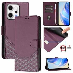 For OPPO Reno14 Global Honeycomb Embossing RFID Leather Phone Case(Violet)